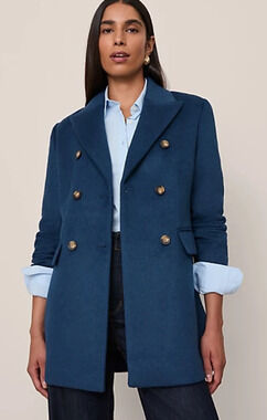 NEW ANN TAYLOR MOONLIT BACKDROP FITTED LONG DOUBLE BREASTED COAT 16P 16 PETITE
